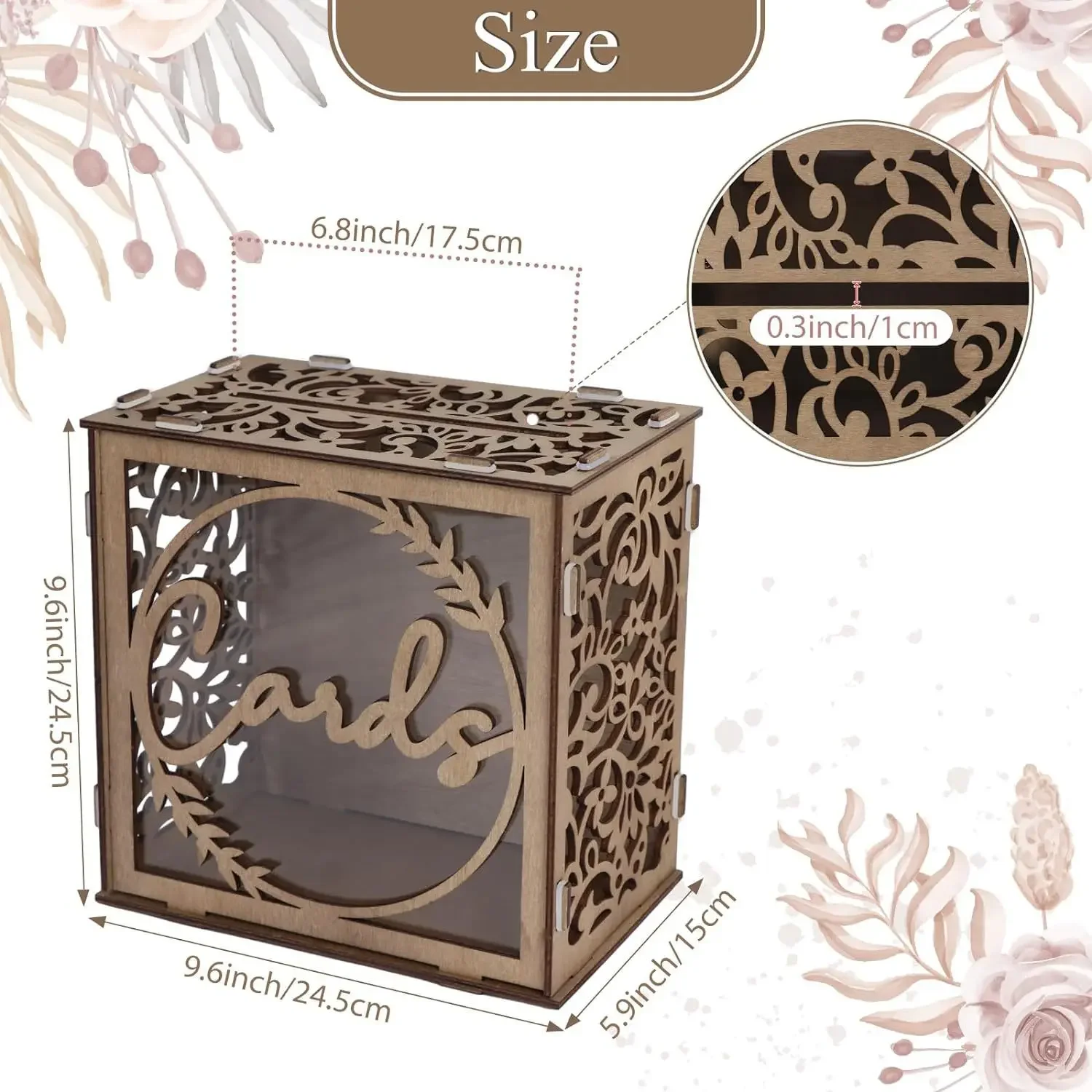 Wooden Wedding Card Box Gift for Reception, DIY Wedding Envelope Money Card Box for Wedding Decorations