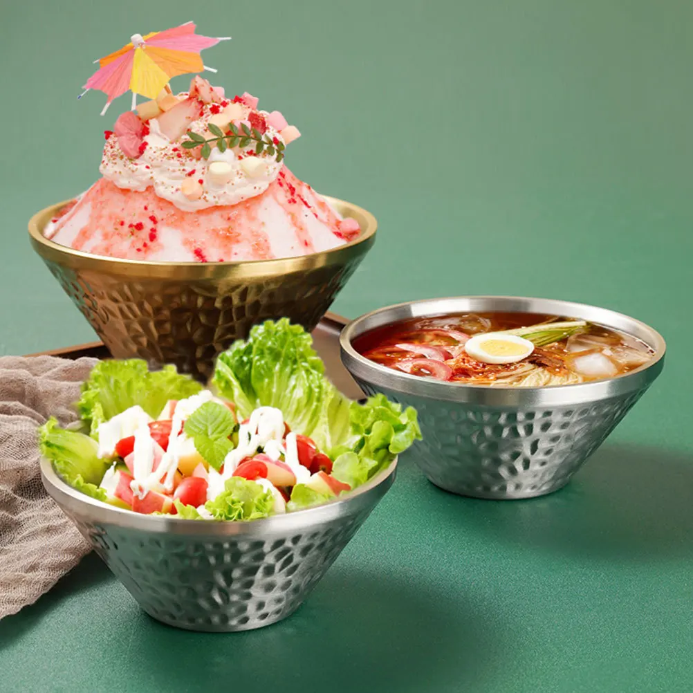 وعاء سلطة من الفولاذ المقاوم للصدأ المطروق، قابل للتكديس، خفيف الوزن، لمسة نهائية ناعمة للحبوب والفواكه والأرز، يخدم المطبخ المنزلي #4