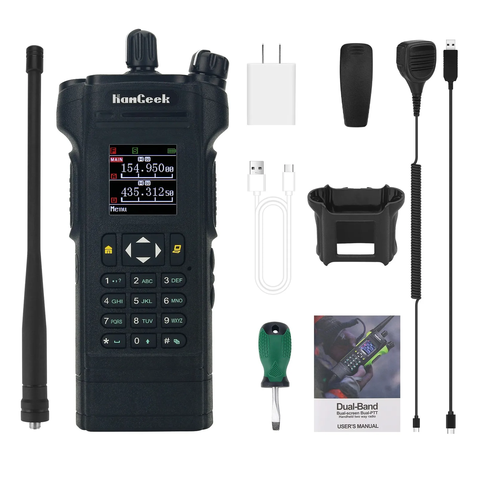 HAMGEEK APX-8000 12W Dual Band SDR ra dio Receiver VHF UHF Transceiver Walkie Talkie Black with Handheld Mic + Programming Cable