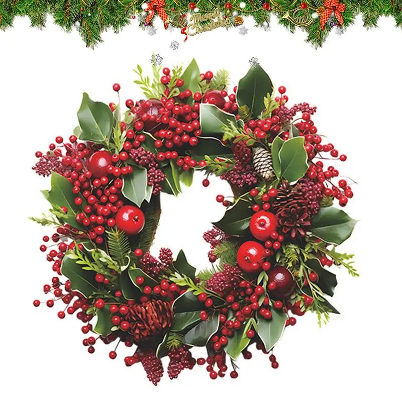 2025 Christmas Wreath Stickers Door Decor Xmas Berry Pine Window Stickers Merry Christmas Wreath Wall Stickers Joy Noel Decor