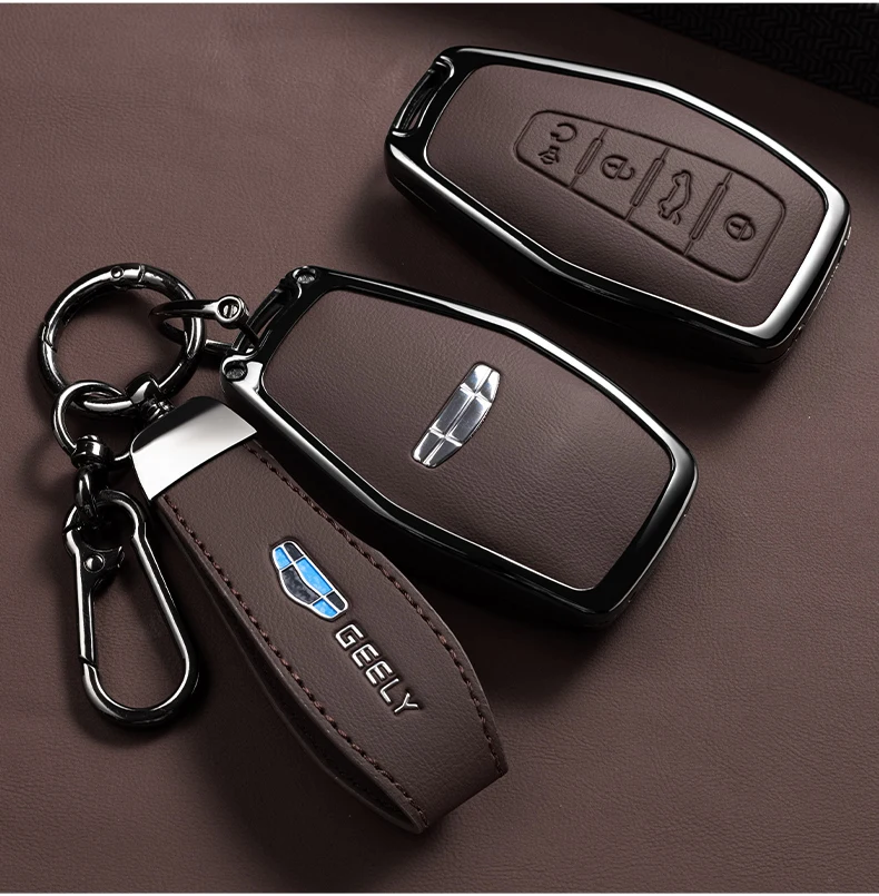 Auto Zink-legierung Leder Schlüssel Fall Abdeckung Halter Kette Für Geely Okavango Coolray Atlas Monjaro Tugella Emgrand GT S Proton X50 X70 – Detail 7