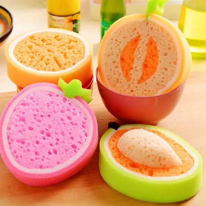 Cute Fruit Shape Thickened Sponge Dishwashing Wipe Washcloth Kitchen Household Pot Brush Dish Sponge Kitchen Cleaning Tools