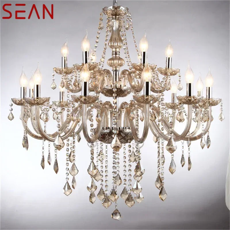 SEAN European Style Chandelier Cognac Pendant Crystal Candle Luxury Lights LED Fixtures for Home Hotel Hall