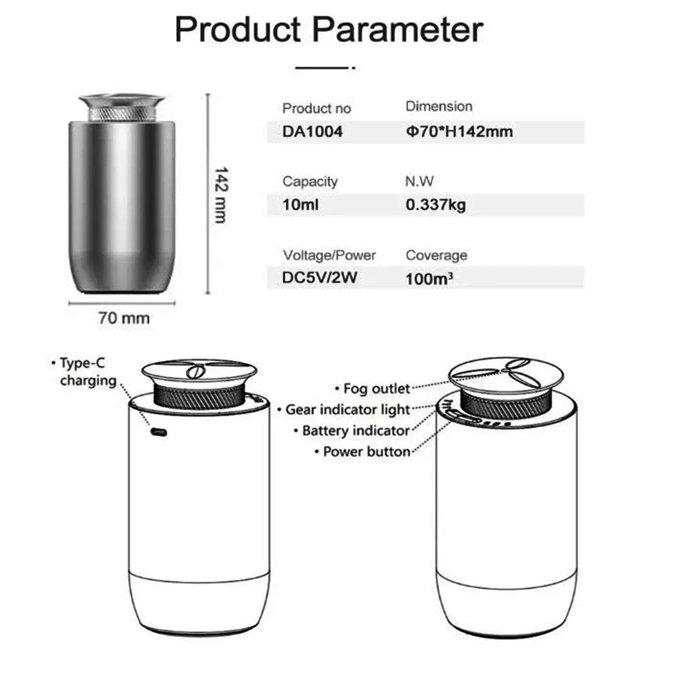 Waterless Diffuser Aroma USB Aluminum Scent Nebulizer Car Diffuser Aromatherapy Essential Oils Diffuser Without Water for Home