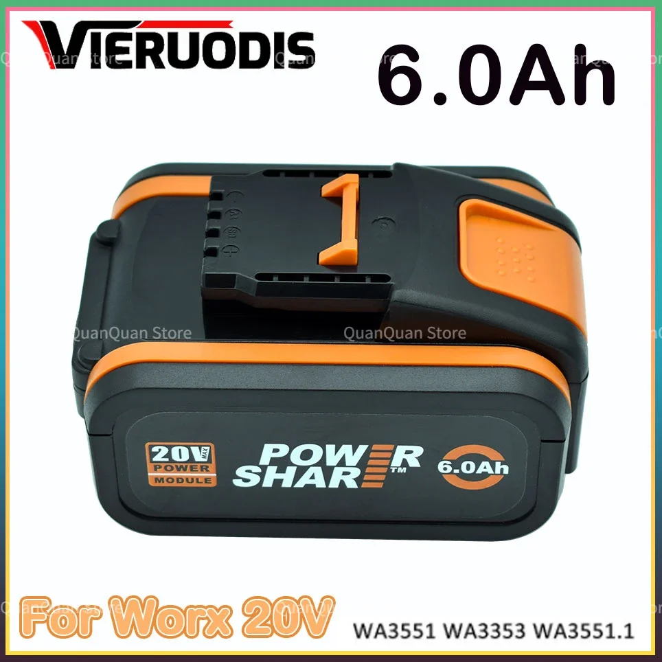 For Worx WA3553 20V 6.0Ah Battery Cordless Power Tool Spare Batteriies WA3551 WA3572 WA3553 WX390 WX176 WX178 Battery