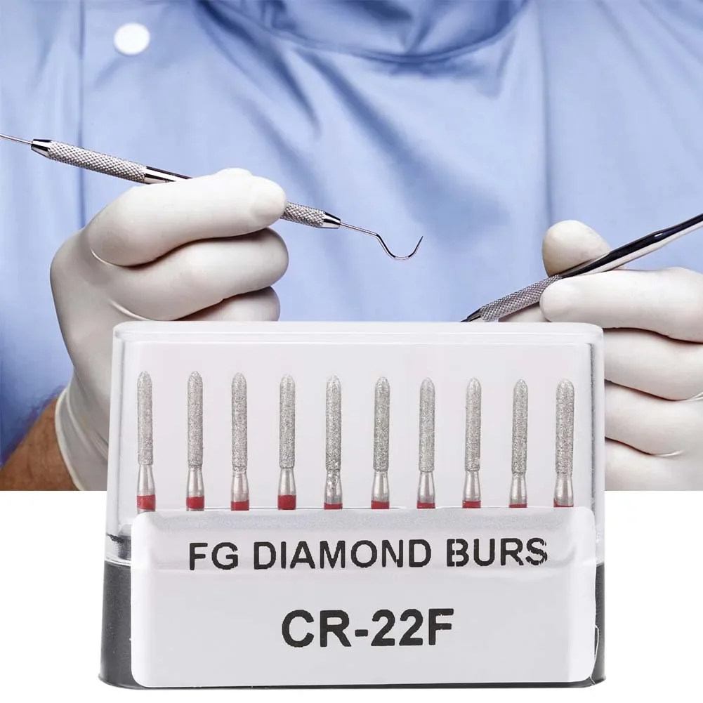 10 Pcs CR-22F Dentistry Stainless Steel 1.6mm High Speed Round Handle Dental Diamond Burs Drills Different Size Dentist Tools