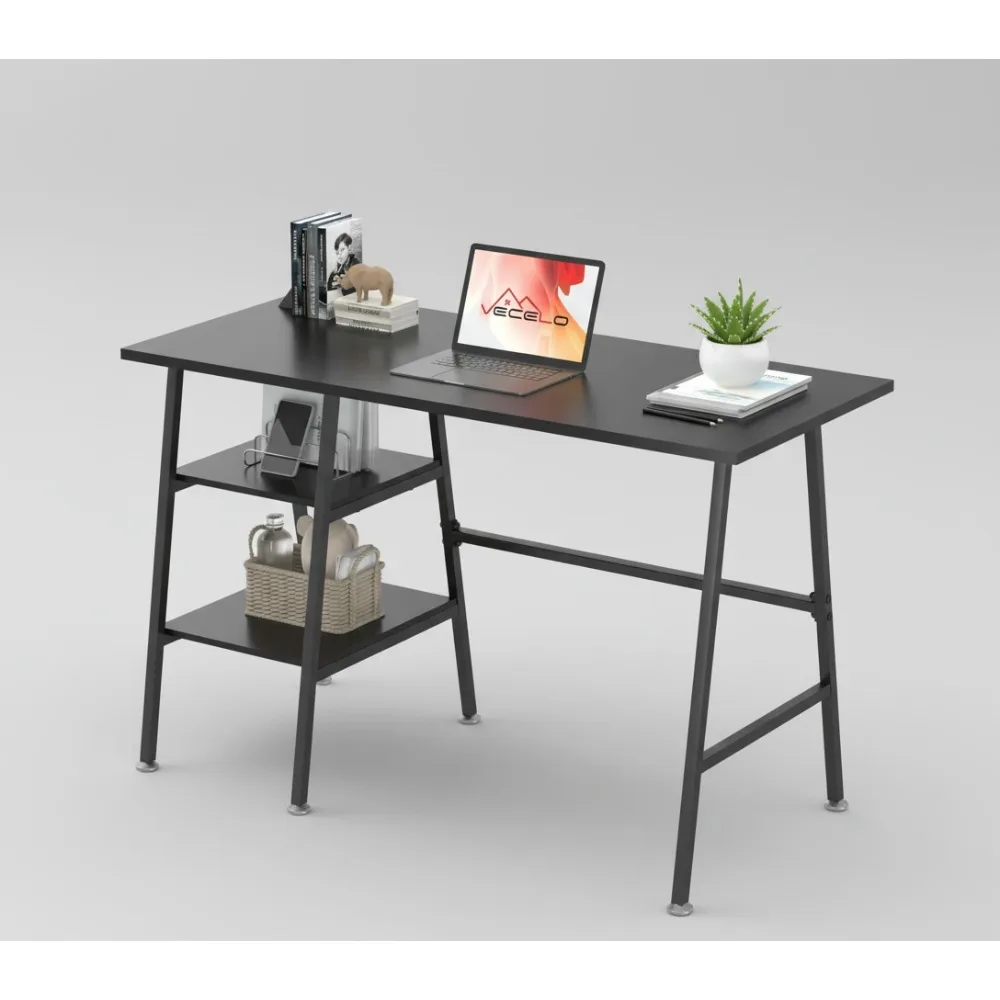 

43 Inch Modern Computer Desk with Shelves, Wooden Study Table for Home Office, Bedroom & Gaming