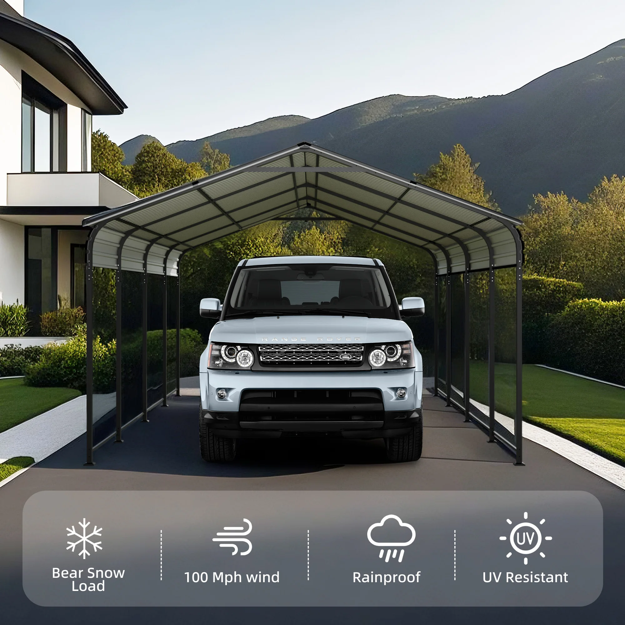 12*20FT Free Ship  in Stock  Heavy Duty Metal Carport With Galvanized Steel Roof With Enhanced Base Waterproof Outdoor Carport
