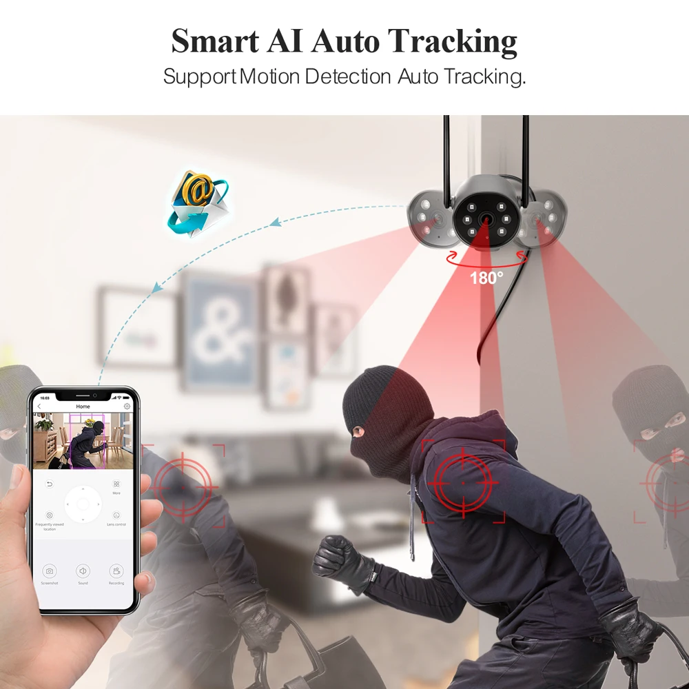 Techage HD 3MP Wireless Camera System Outdoor Wifi IP Camera Two-way Audio Record Human Detetcion Home Security CCTV Video P2P