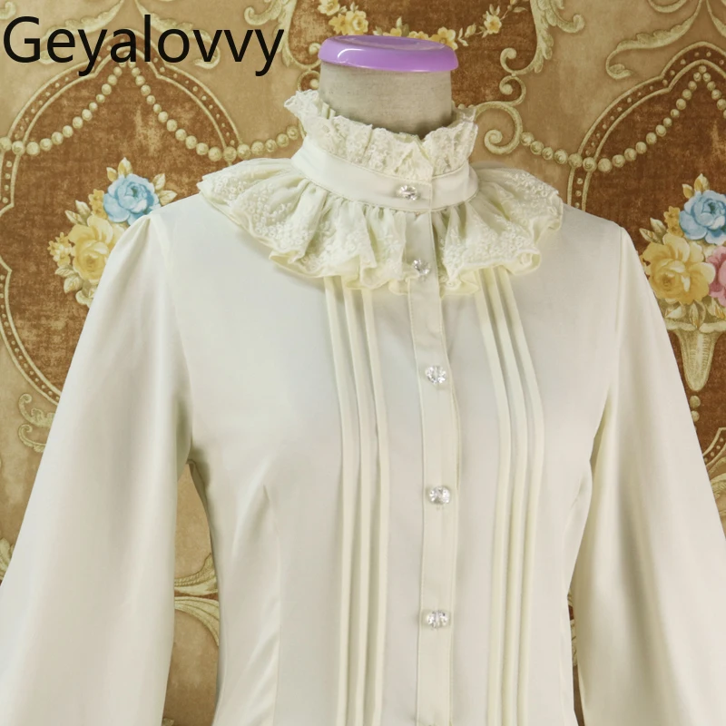 Original outono novo chiffon interior topos 2026 nova lolita doce bonito meninas blusa gola renda lanterna camisa de manga longa