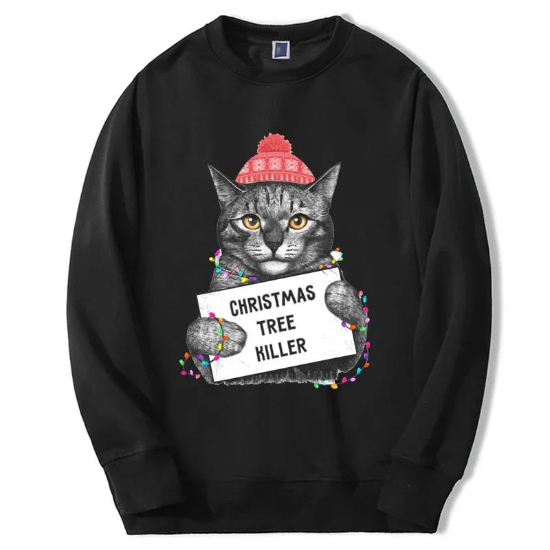 

Christmas Hoodies Tree Killer Cute Cat Printed Sportswear Loose Casual Long Sleeve Men Top Hoodie Casual Sweatshirts Tracksuit