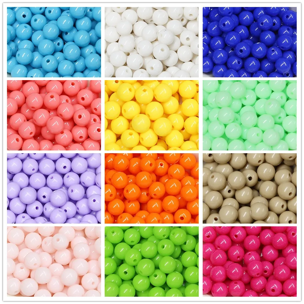 Loose Balls 500g Candy Color Acrylic Round Beads 6mm 8mm 10mm 12mm 14mm 16mm 20mm Spacer beads for needlework & Jewelry Making