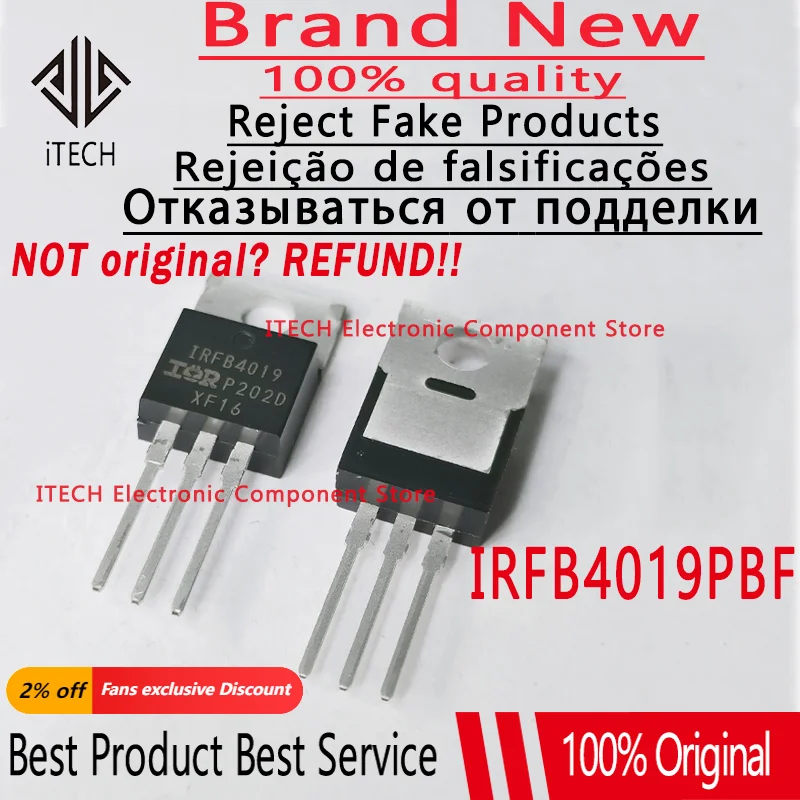 10pcs/lot Original IRFB4019 IRFB4019PBF TO-220 N-channel 150V 17A field-effect transistor MOSFET 100% New and Genuine