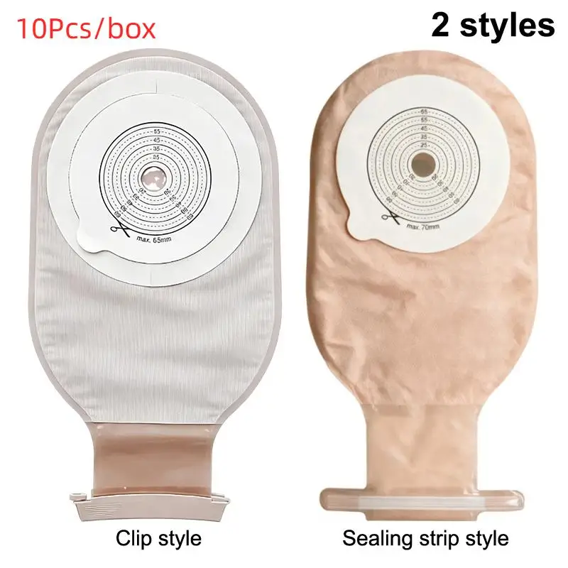 New 10pcs Drain Valve One-piece System Colostomy Bags For Adults Disposable Colostomy Pouch Opening 20-65mm With Clip Closure