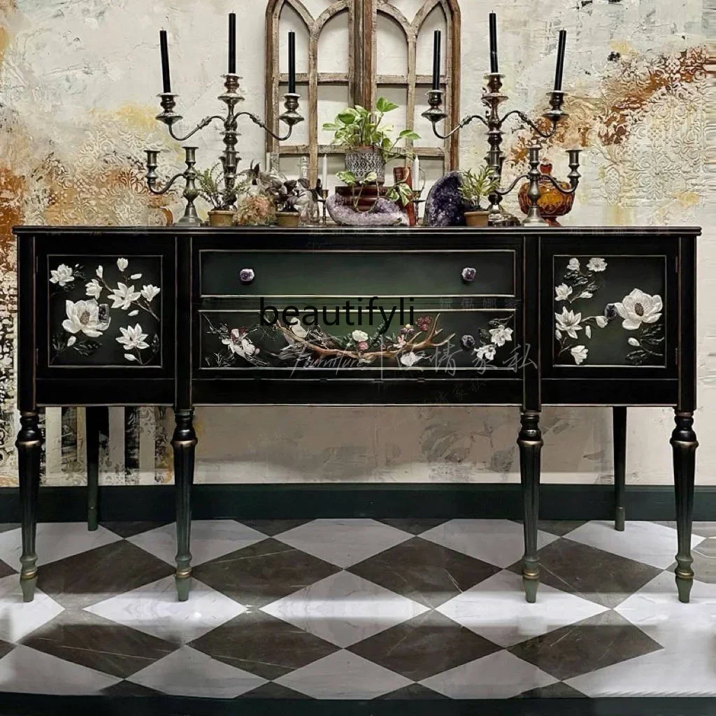 

American solid wood simple hand-painted painted porch cabinet living room decorative cabinet French partition storage cabinet