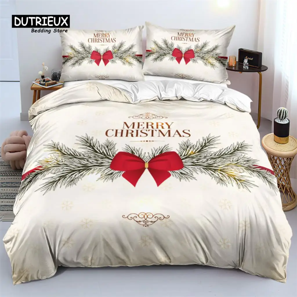 

Merry Christmas White Bedding Set King Queen Full Twin Size Microfiber Bedroom Decorative 3D Print Duvet Cover With Pillowcases