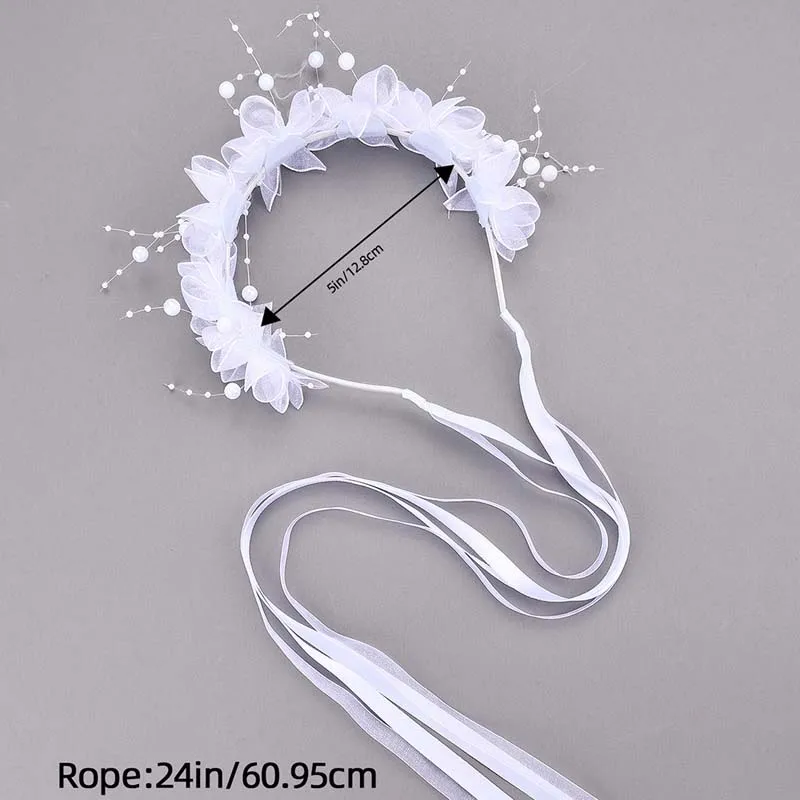 Oaoleer Bohemia Girls Bridal Pearl Hair Headdress Flower Wreath Bride Garland Head Hoop Headbands Hair Jewelry Children Gifts