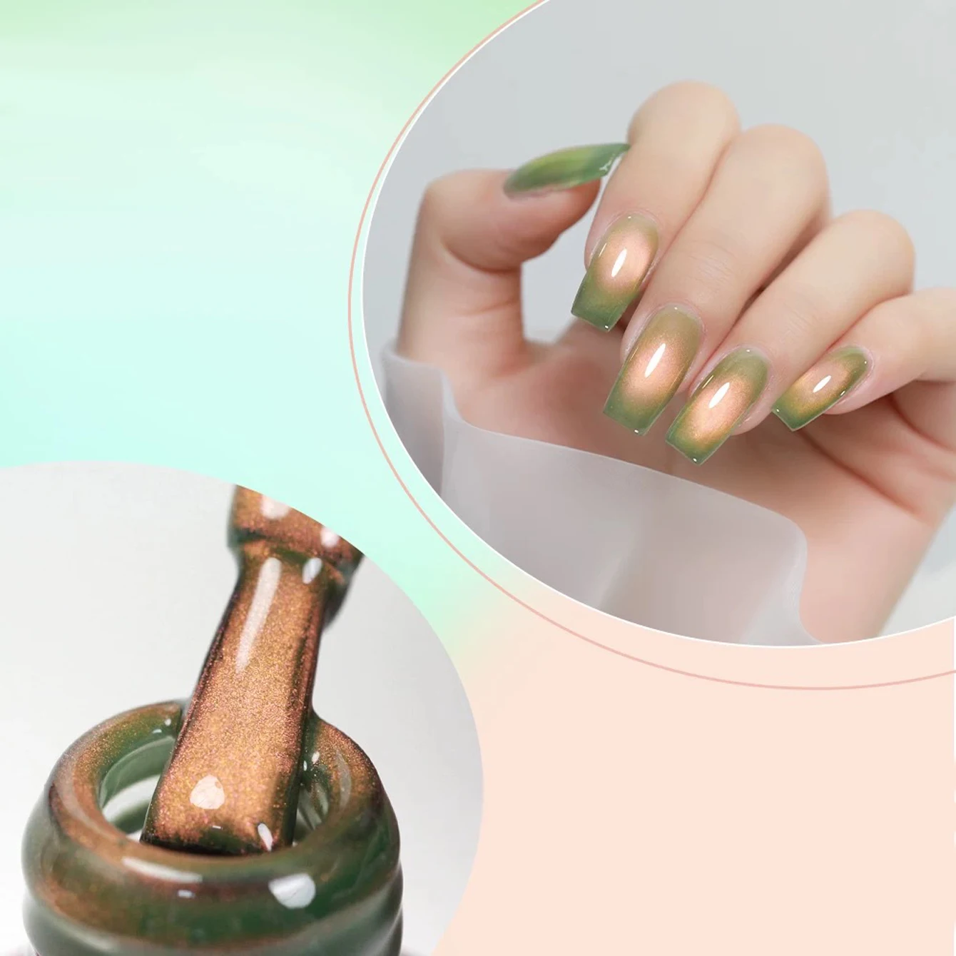 12ML 1 SZT. Różowo-Zielony Szklany Koralikowy Lakier Hybrydowy do Paznokci z Efektem Kociego Oka na Halloween, Elementy Plażowe, Letnie Paznokcie, Akcesoria do Paznokci