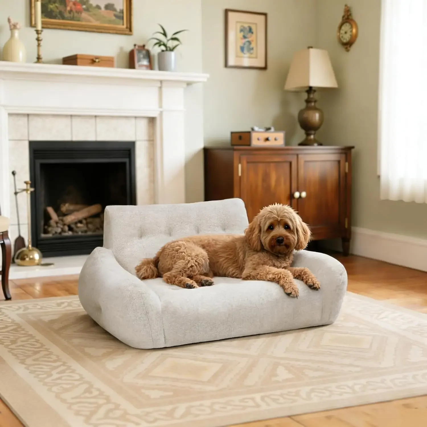 Dog Couch for Medium Dogs – All-Foam Pet Sofa with Tufted Design, No Assembly Needed, Non-Slip Bottom, 29.1