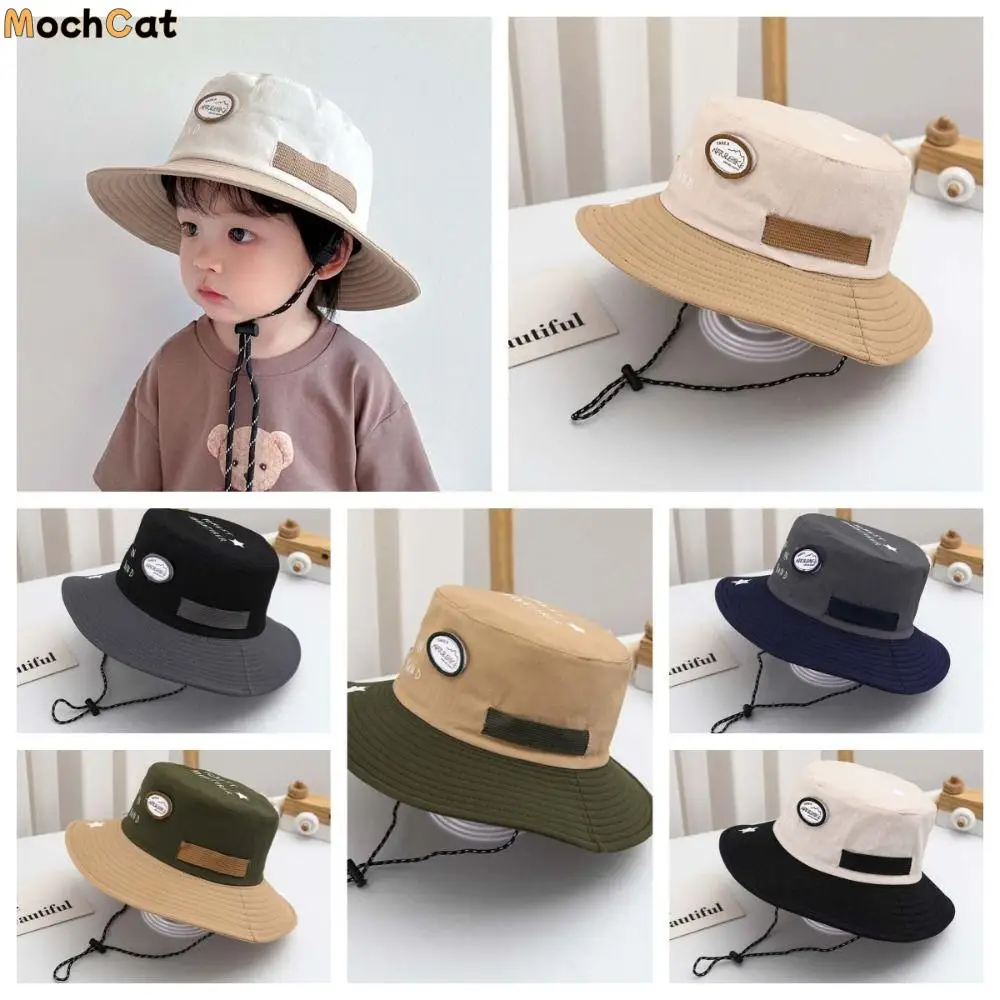 

Breathable Children Fisherman Hat Korean Style Contrast Color Kids Bucket Cap Comfortable Windproof Rope Quick-dry Sun Hat Daily