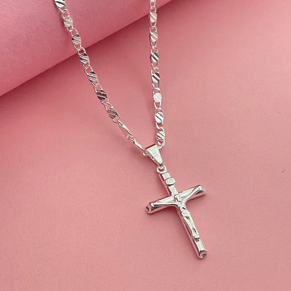 Lihong Unisex 925 Sterling Silber Kreuz-Halskette Christus Kruzifix Christlicher Schmuck Großhandel – Detail 5