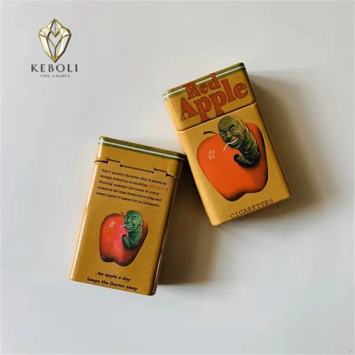 Red Apple Windproof Cigarette Case - 20 Capacity Metal Tin, Free Ship