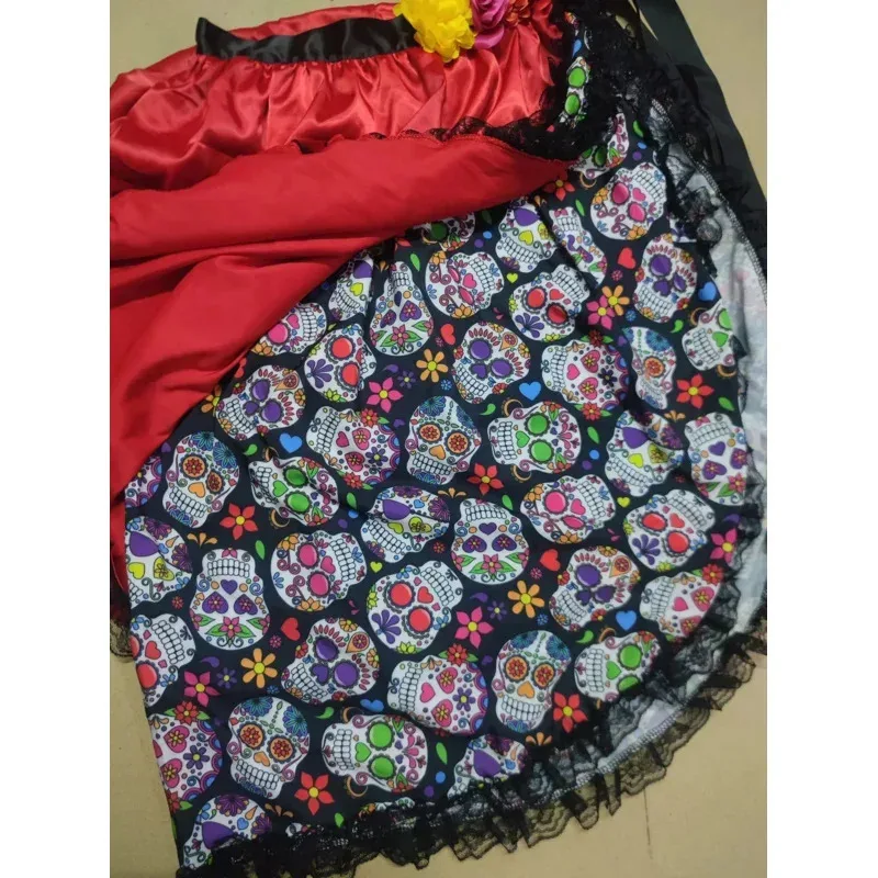 Halloween Skeleton Sugar Skull Flower Tutu Irregular Skirt Day of The Dead Ghost Bride Zombie Vampire Cosplay Costume72b