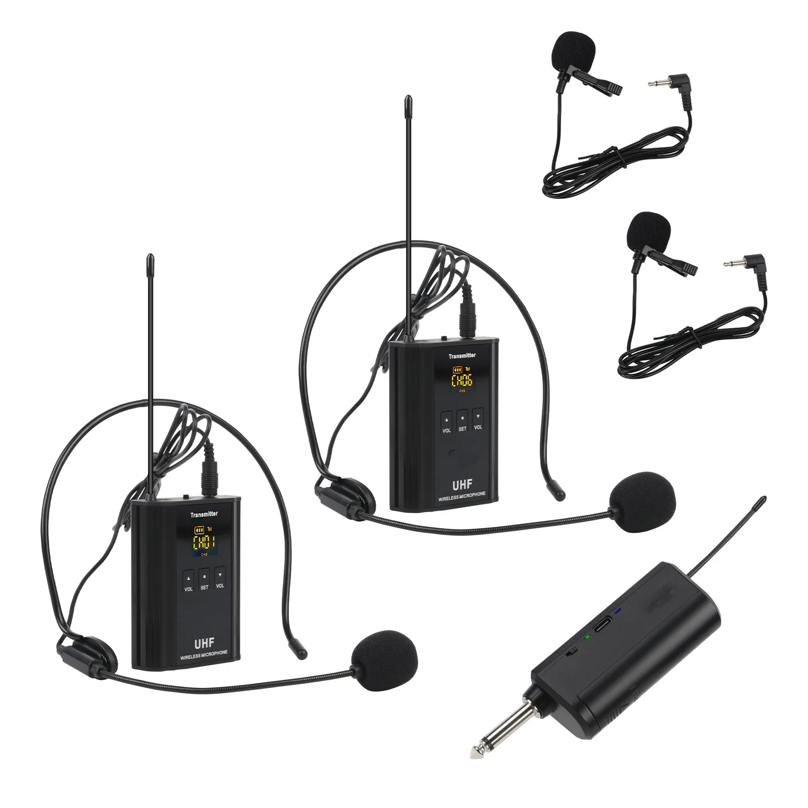 U201/2 Recording UHF Headset Microphone Wireless Universal Microphone Metal UHF Lavalier Mic