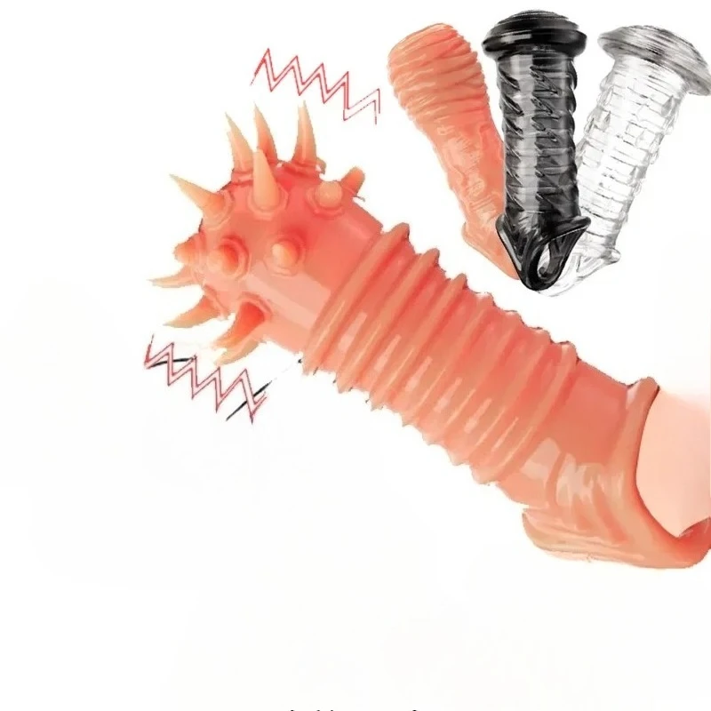 Reusable Soft Penis Extender Cock Sleeve Ring Penis Enlargement Condom Condom Adult Sex Toys for Men Erotic Masturbator Products