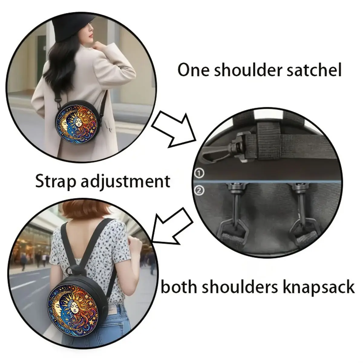 Moon Sun Print Round Shoulder Bag Casual Messenger Bag for Woman Best Gifts 2D Flat Casual Daily Crossbody Bag - view 3