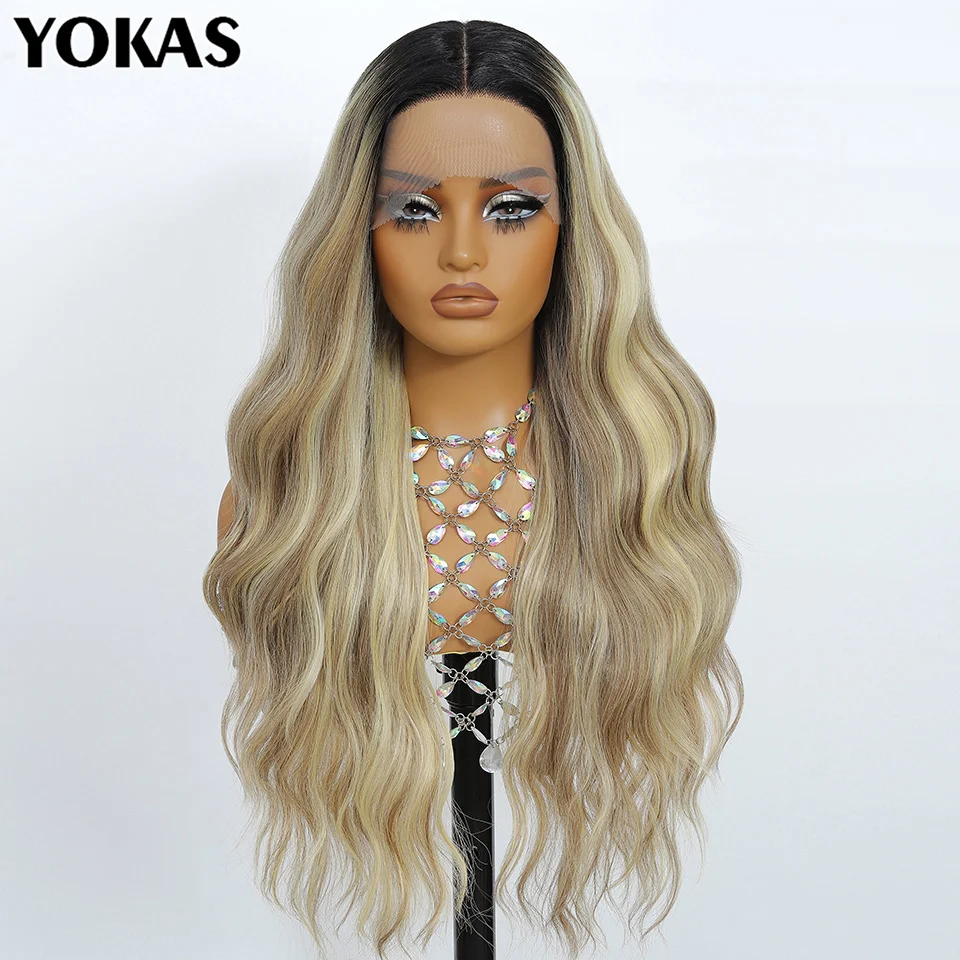 

Long Synthetic Natural Wave Lace Front Women Wigs 28 Inches Blonde Lace Front Wigs 13x5x1 High Temperature Lace Front Wigs
