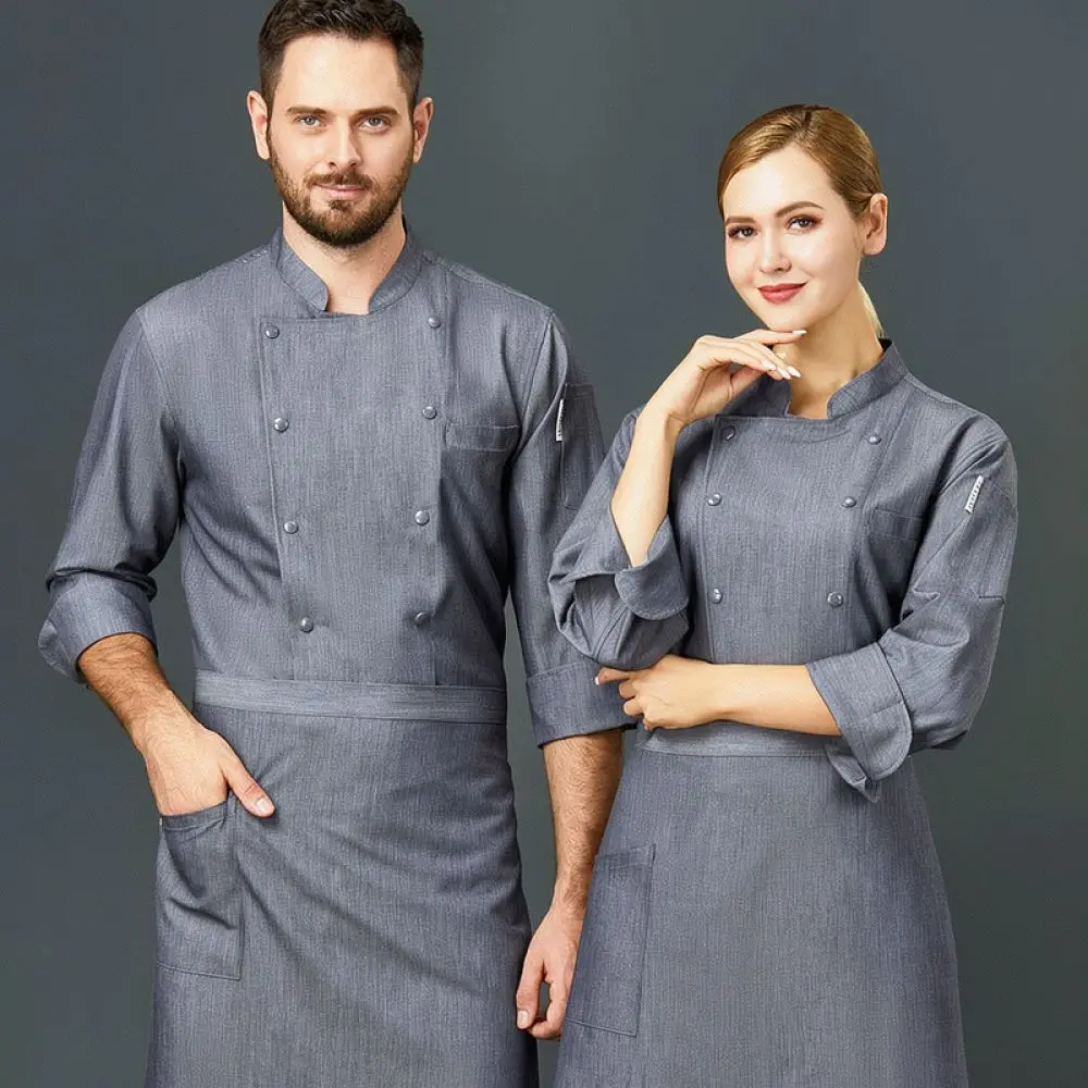 For For Meisilin Chef Uniform Long Sleeve Restaurant Catering Work Shirt Breathable Cotton Blend Kitchen Cook Apparel
