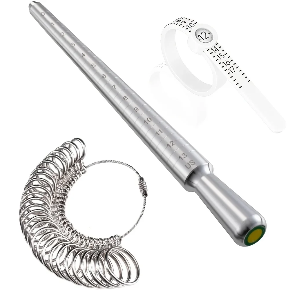 3Pcs Premium Stainless Steel Ring Sizer Kit with Finger Gauge Tool, Jewelry Crafting Set for Artisans, Beginners & DIY Gifts