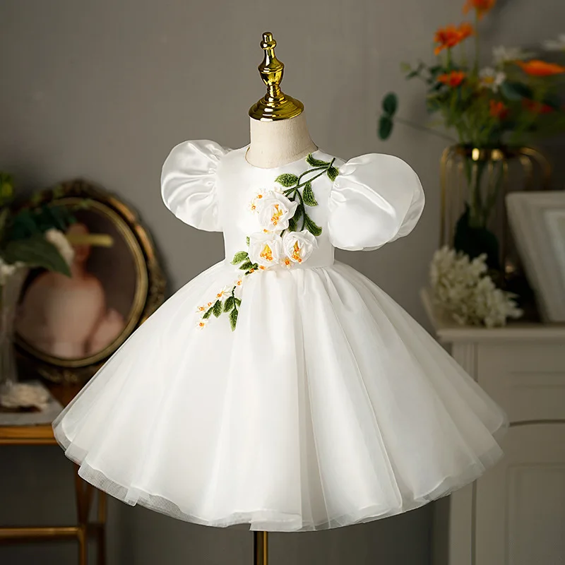 Vestido elegante de flores blancas para niña, vestido Formal de lujo para bautizo, vestido de baile de primera comunión, 1 a 14 años, 2023