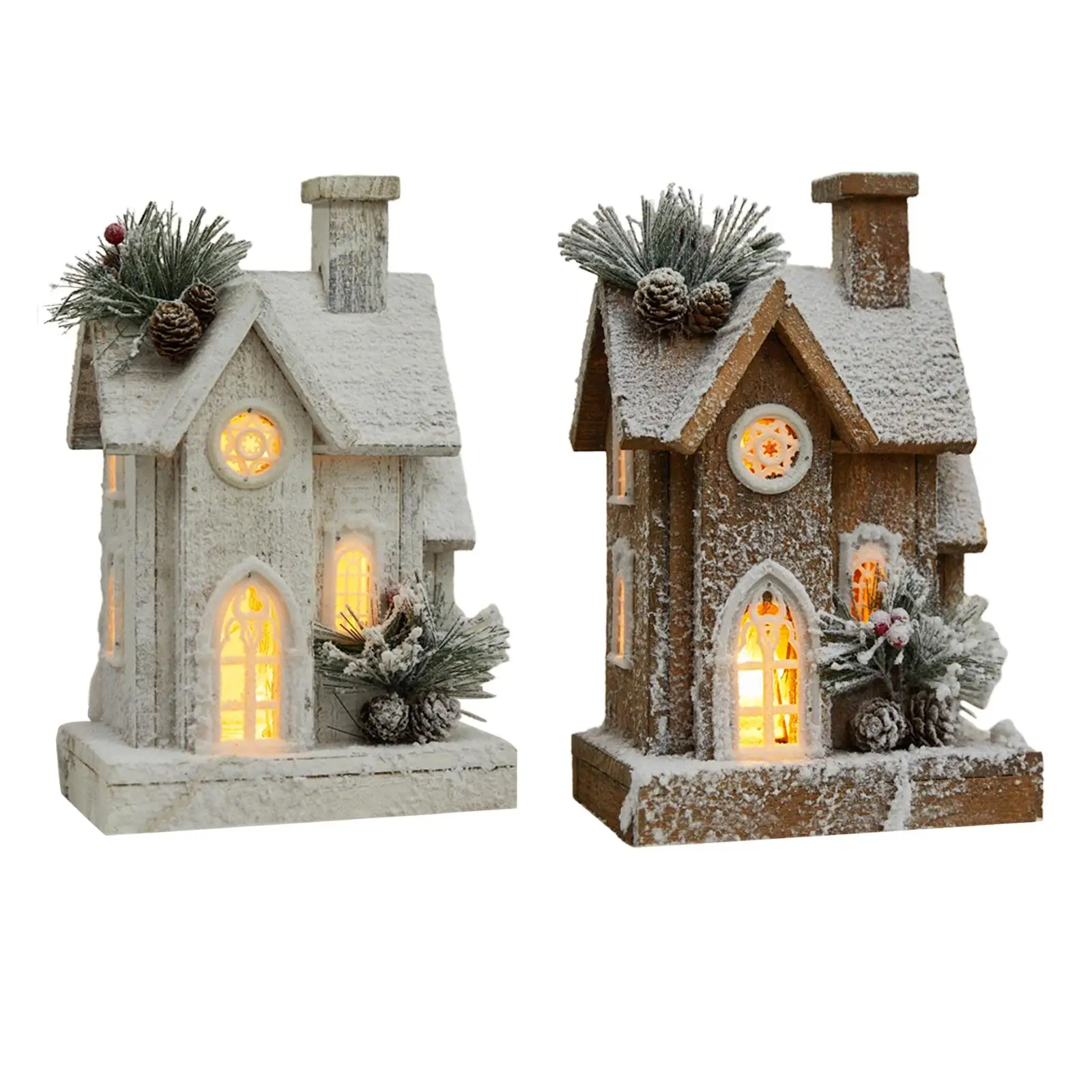 Christmas Snow House Statue with Light Collectible Cabin Hut Creative Christmas Decor for Home Shelf Party Living Room Holiday