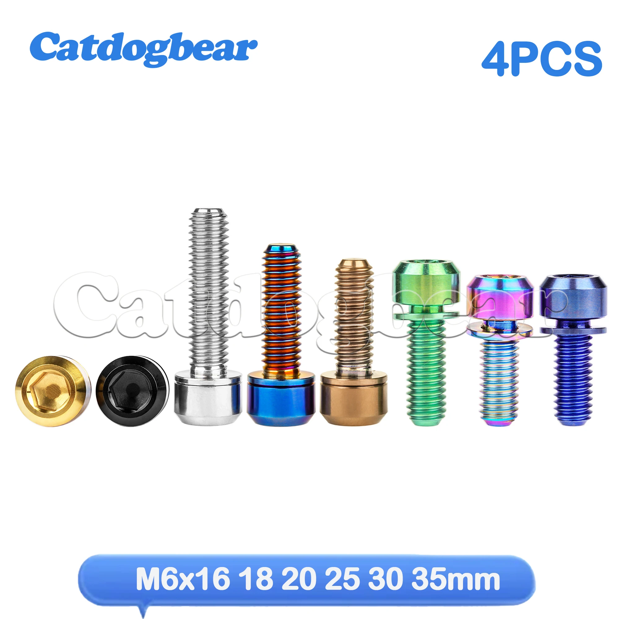 

Catdogbear 4pcs M6x16 18 20 25 30 35mm Titanium Bolt Allen Head with Washers Cycling Screws Bike Accessory