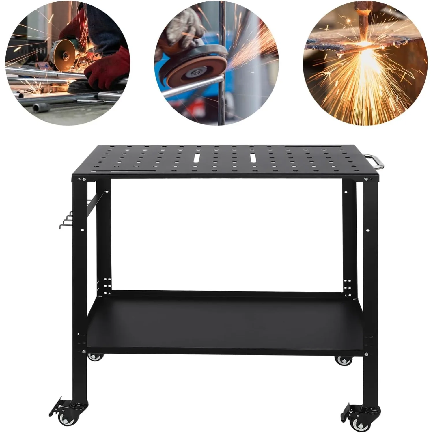 

Portable Welding Table with 4 Wheels Dual Storage Panels Workbench for Welding Shops or Home Workshops 1200 Lbs Load Capacity