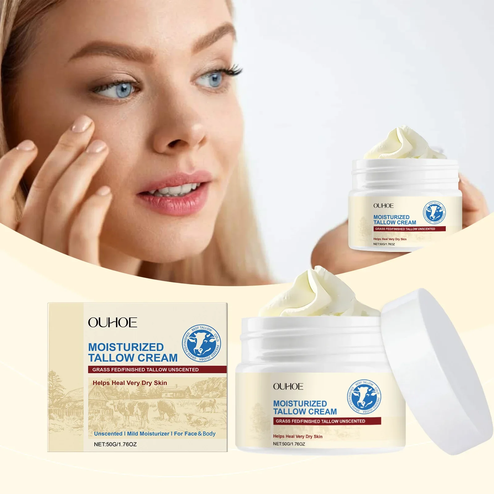 

Tallow Moisturizing Cream Butter Moisturizer Softening Facial Delicate Skin Light and Translucent Repair Improve Skin Elasticity