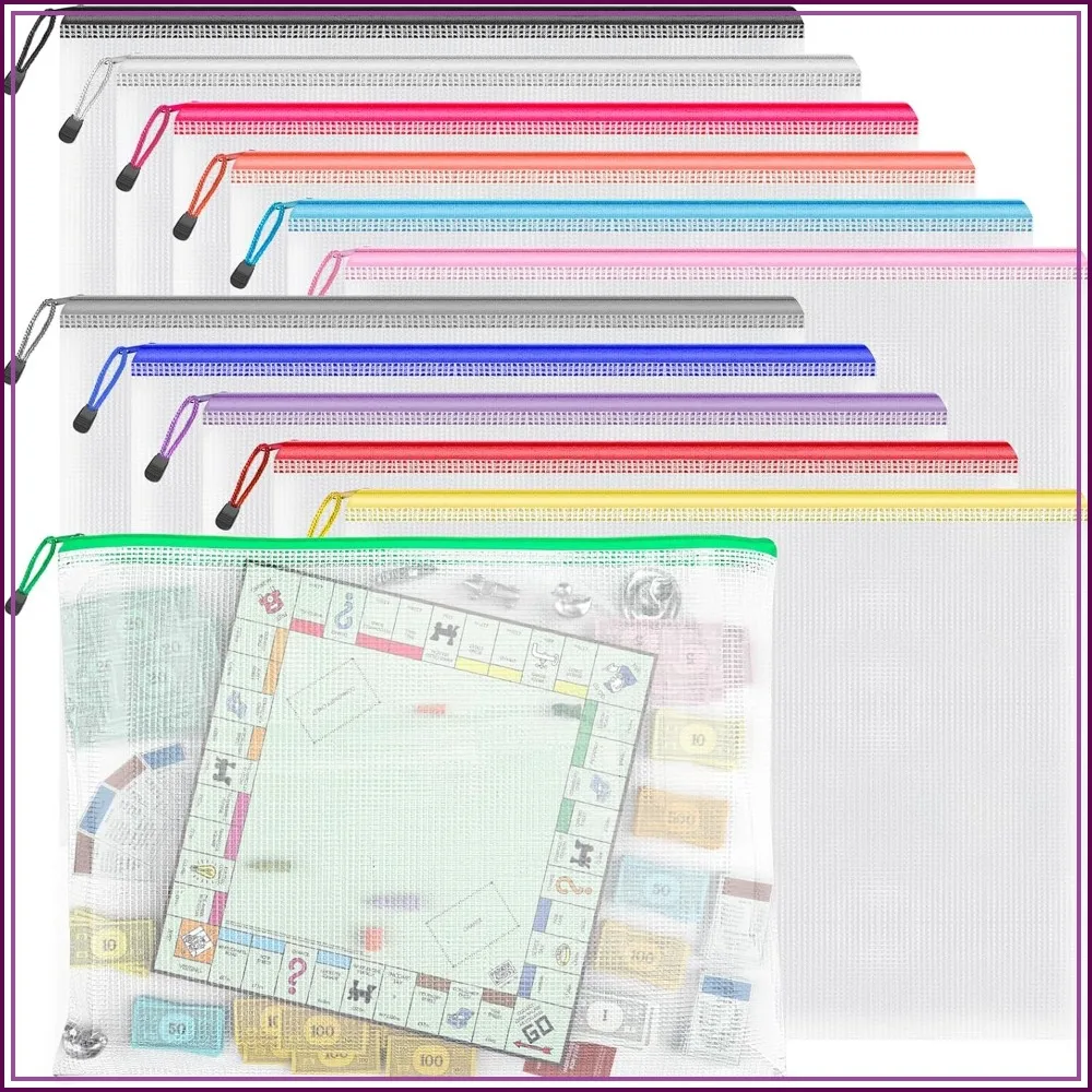 Extra Large Zipper Pouch, 16.9x12.4 in, 12 Packs, Waterproof Storage Bags for Office Supplies, Puzzles, Board Games & Cross Stitch