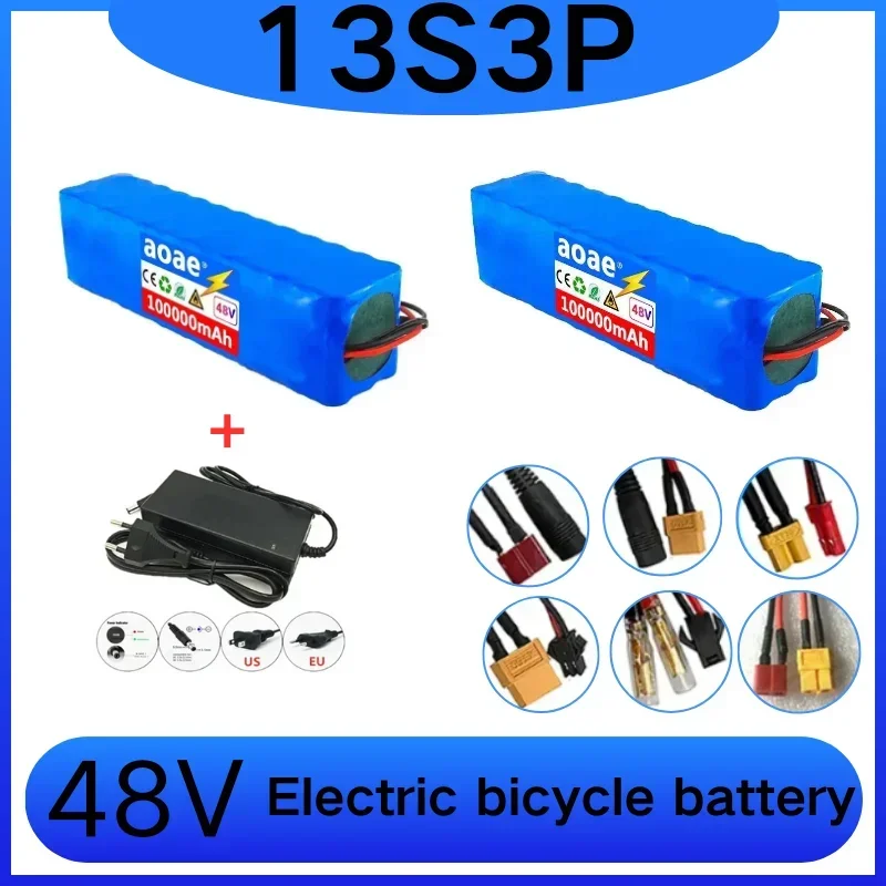 100% New 48V Battery Agli Ioni Di Liio 48v 100000mAh 1000W 13S3P Battery 54.6V E-bike Motorino Bicicletta Elettrica BMS+Charger