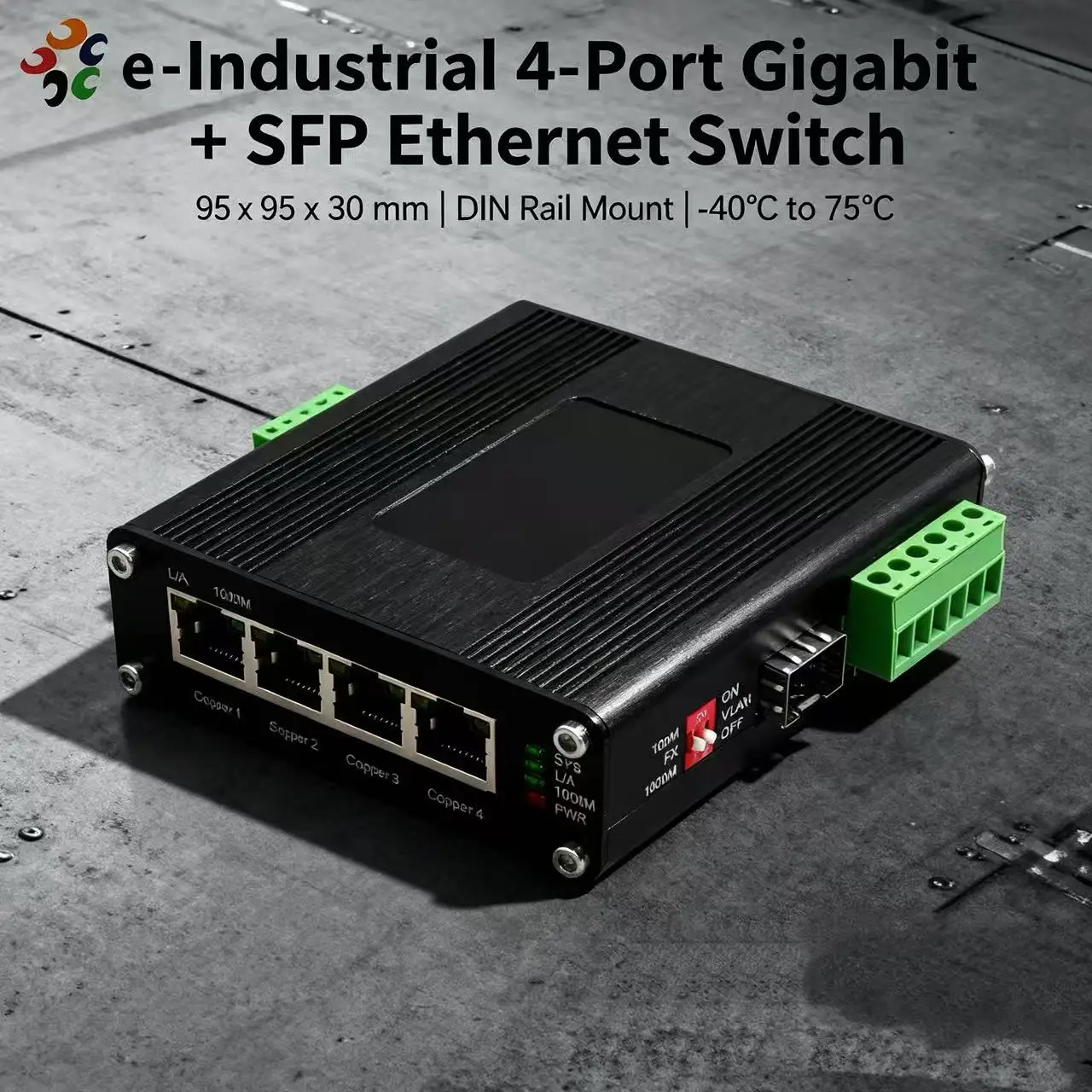

Industrial 4-port 10/100/1000Base-T + 1-port 100/1000Base-X SFP Ethernet Switch with 110~230VAC Input