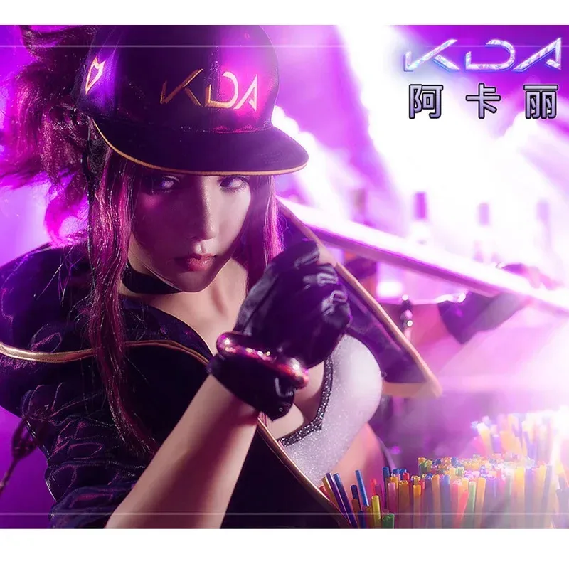 

Game LOL KDA Akali Cosplay Costume The Rogue Assassin Battle Suit Sexy Uniform For Women Halloween Carnival Outfit Custom A689BK