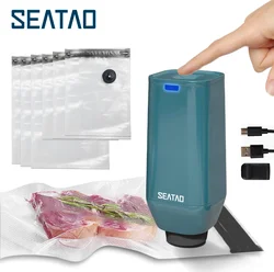 Juego de bolsas de almacenamiento de alimentos al vacío reutilizables, sellador eléctrico de mano, bomba Sous Vide, recargable por USB, sin BPA