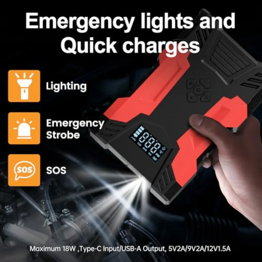 بادئ تشغيل السيارة المحمول مع ضاغط الهواء لتعزيز بطارية السيارة في حالات الطوارئ وتضخم الإطارات 3000A قفز عالي السعة B #4