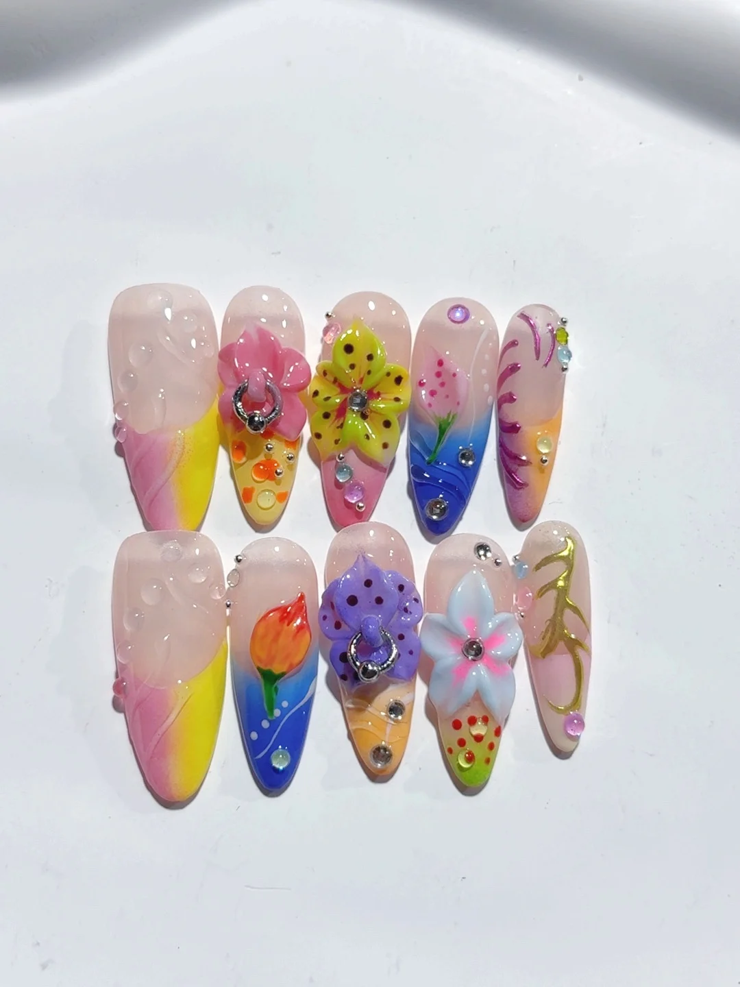 

Summer Flower French Gradient Spotted Stereo Floral Art Fashion Manicure (M118)