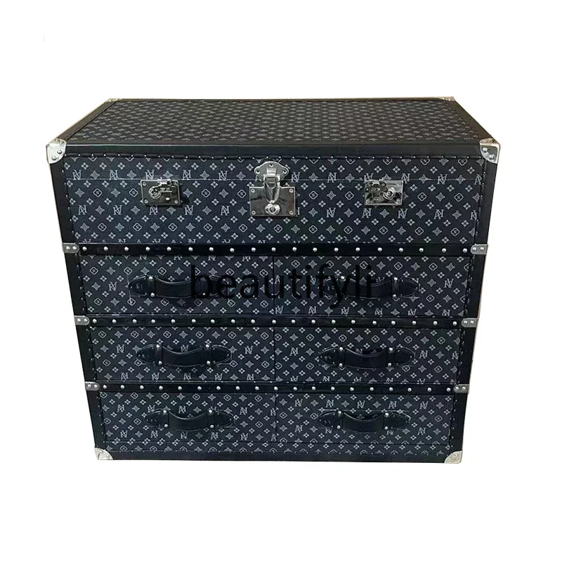 Retro style black presbyopia chest flip six bucket locker