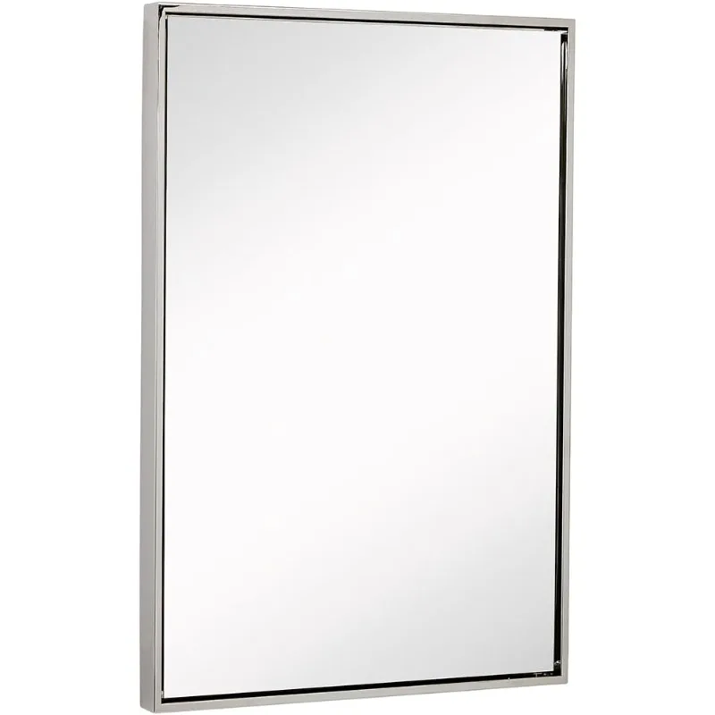 Polished Silver Metal Framed Wall Mounted Mirror Large Rectangular Wall Mirrors for Bathroom Floating Frame Vanity Nickel Glass