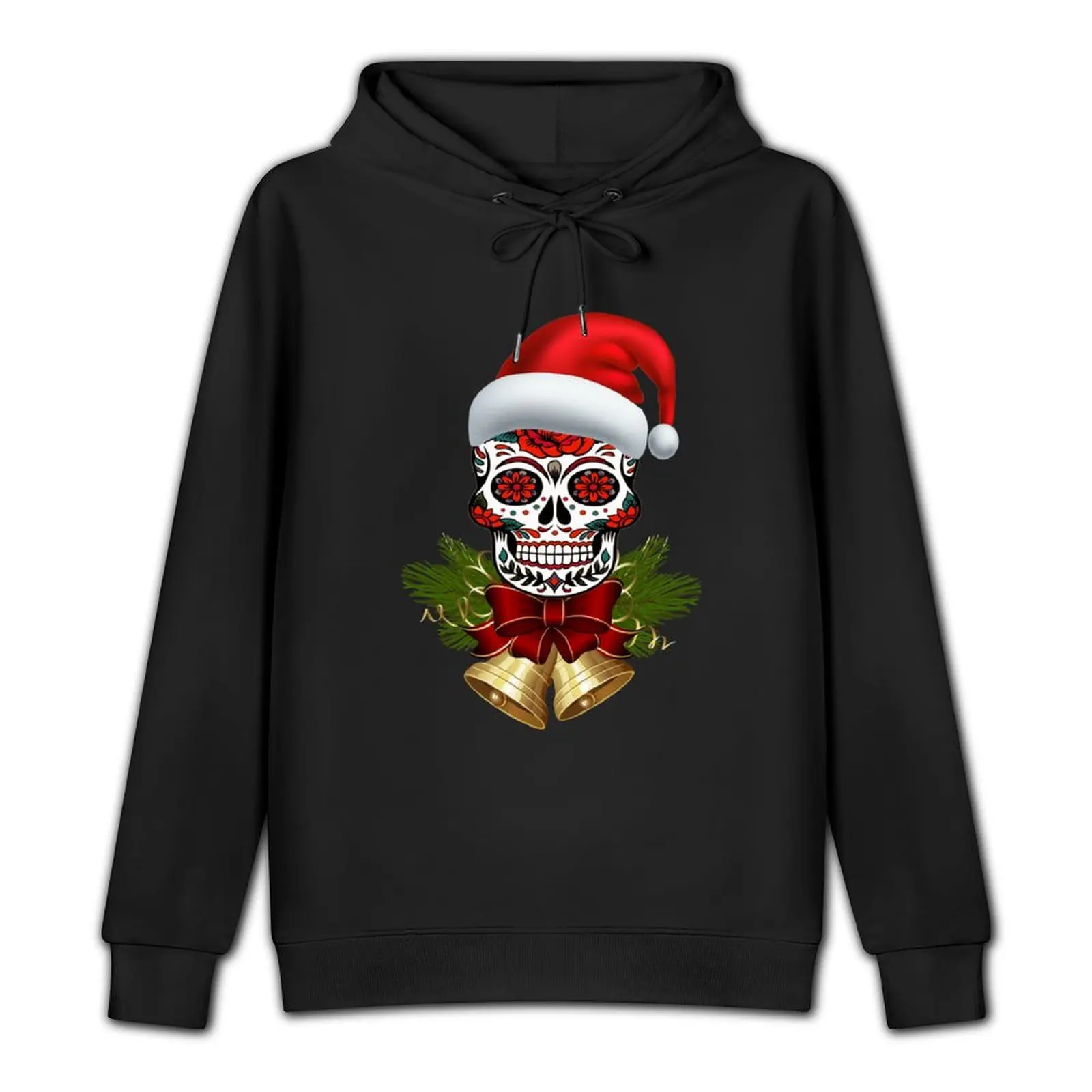 Christmas Santa Hat Day Of The Dead Sugar Skull Pullover Hoodie korean autumn clothes men wear men hoodie