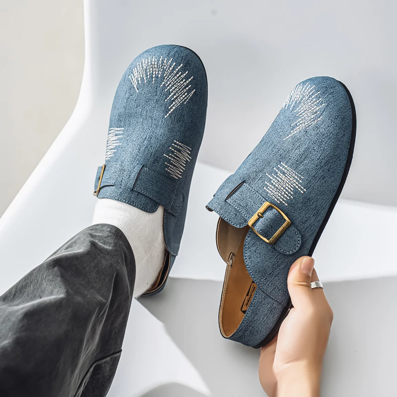 

2025 Новые дышащие удобные повседневные туфли с низким вырезом, полузатянутые мужские туфли, модное модное качество