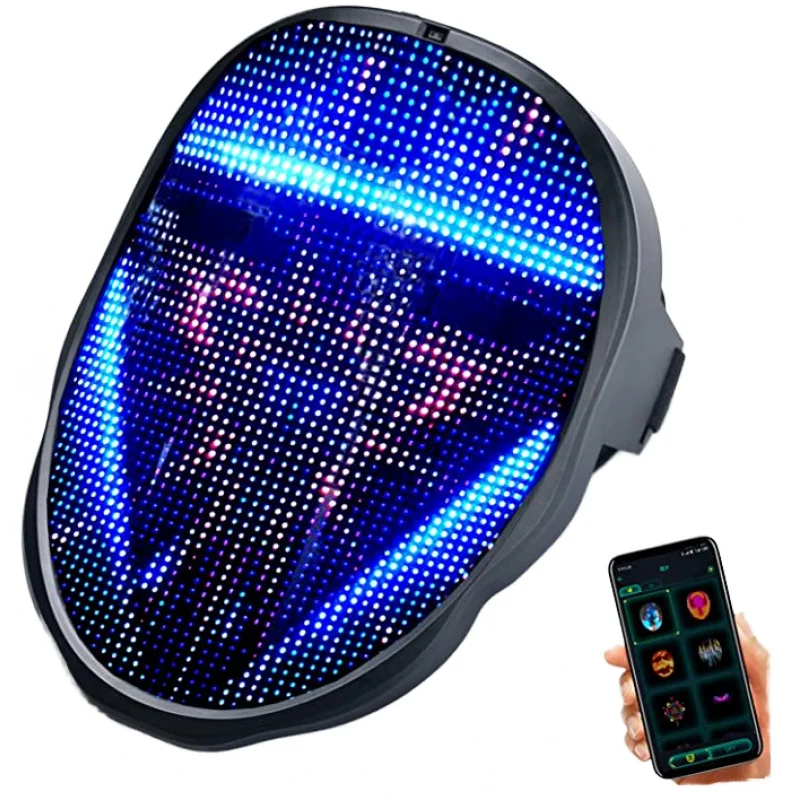 

Умная светодиодная маска для лица с управлением через Bluetooth-приложение, перезаряжаемая, с программируемым световым дисплеем, для самостоятельной настройки фото на Хэллоуин